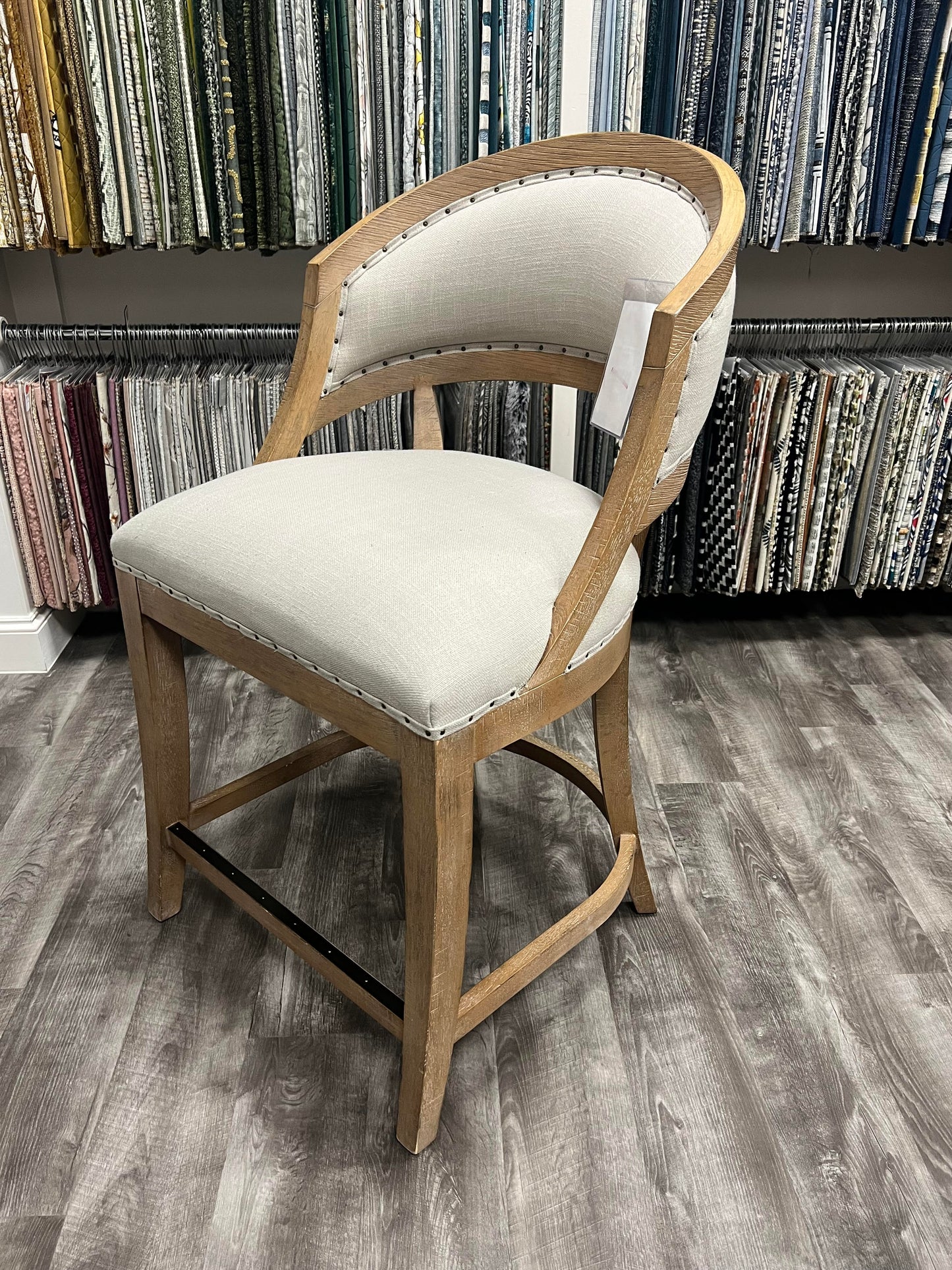 Linen Upholstery Barrel Counter Stool