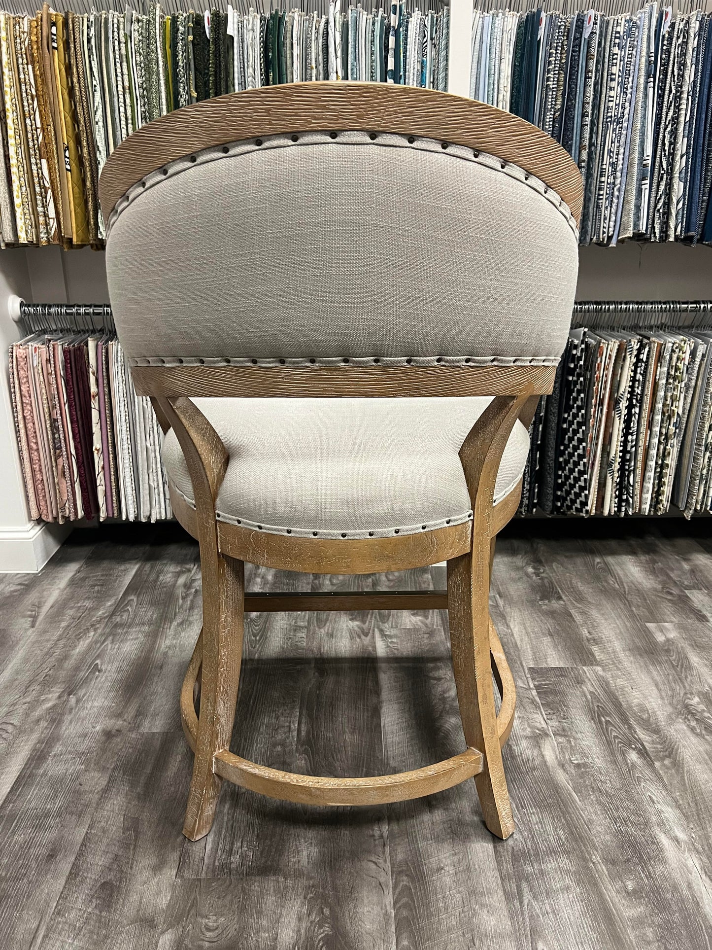 Linen Upholstery Barrel Counter Stool