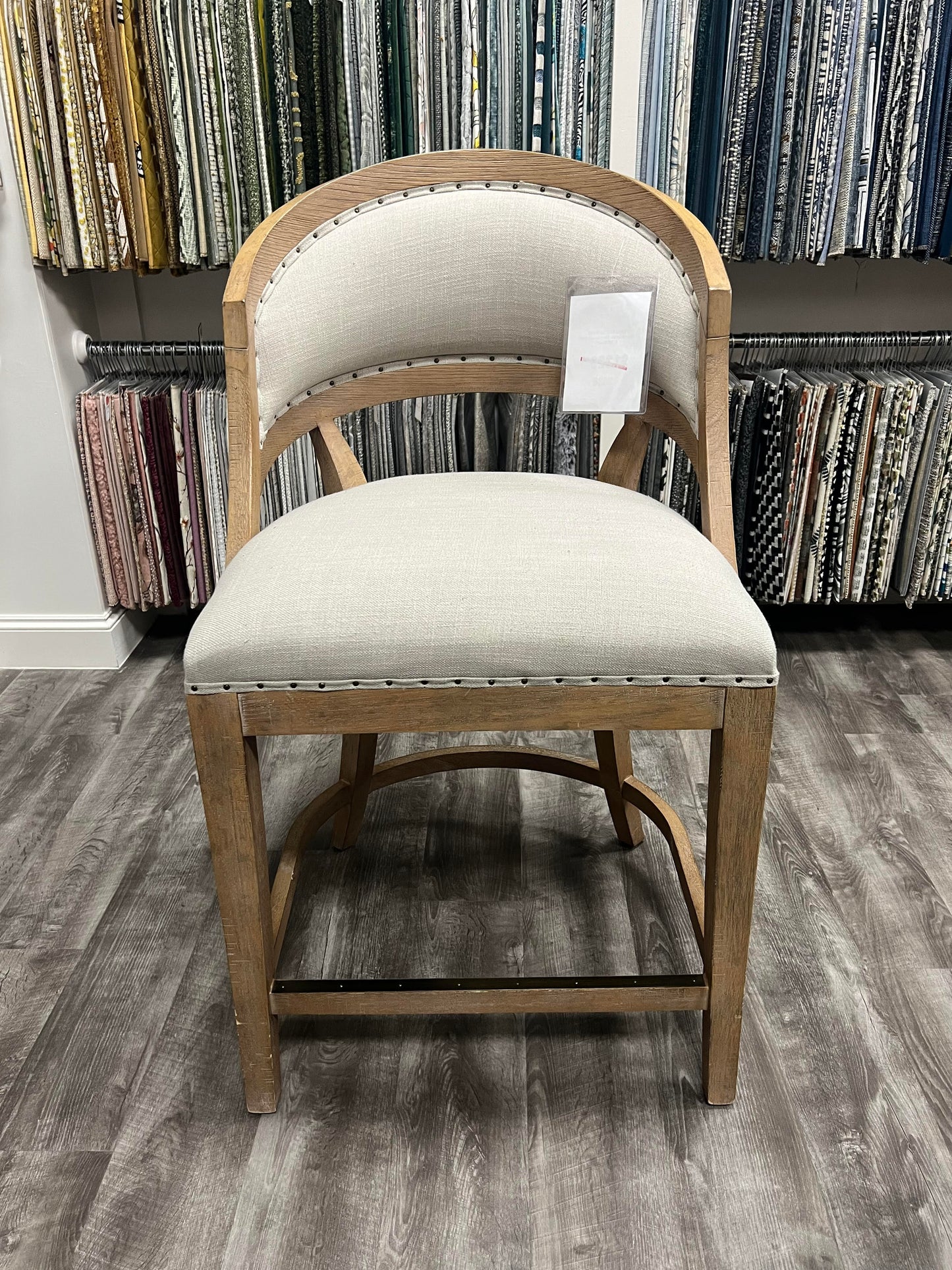 Linen Upholstery Barrel Counter Stool