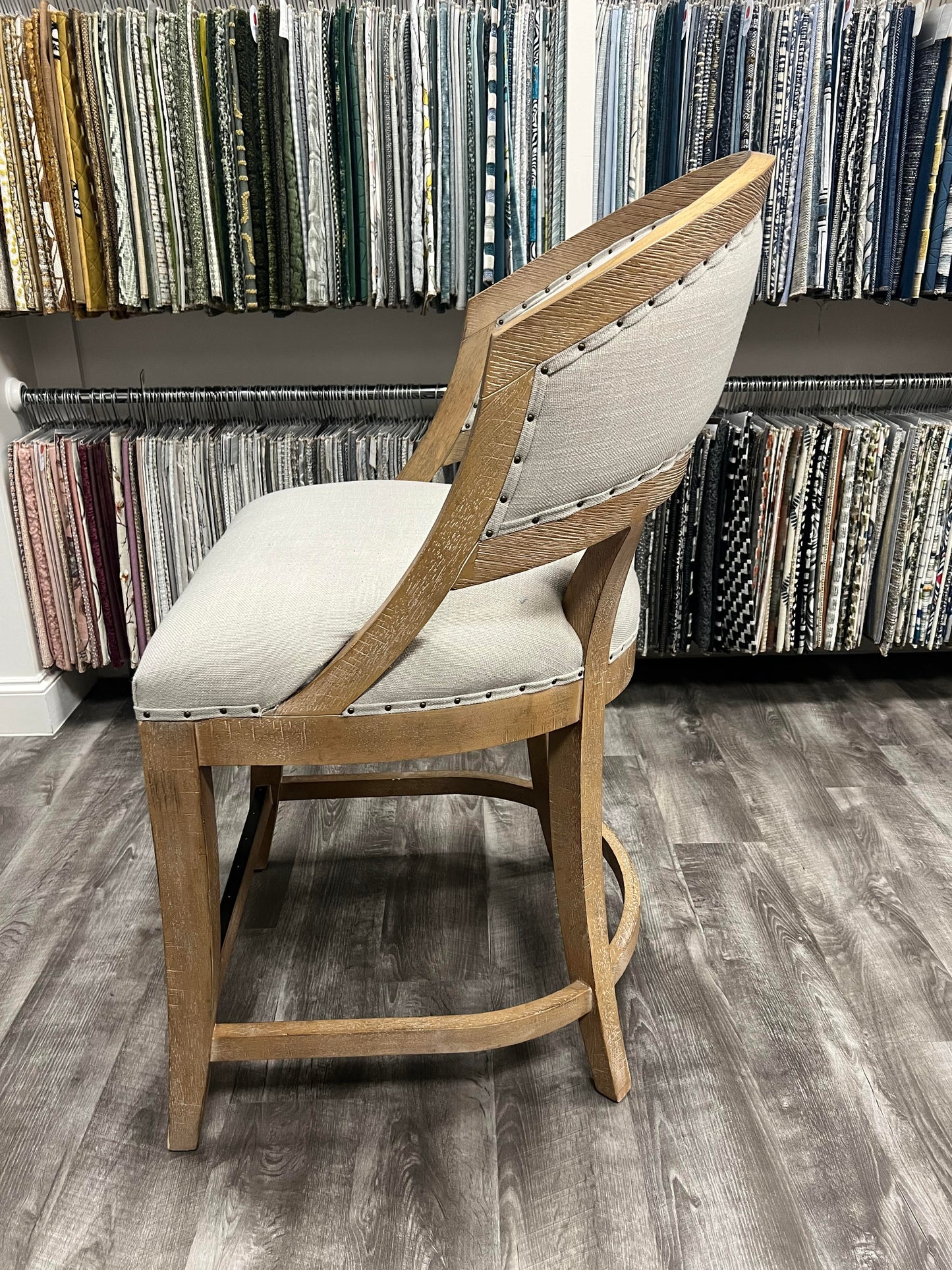 Linen Upholstery Barrel Counter Stool