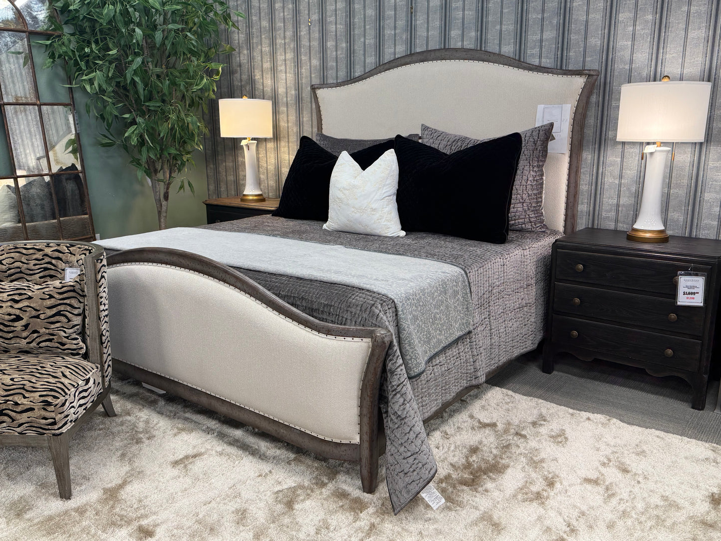 European Farmhouse Upholstered King Bed