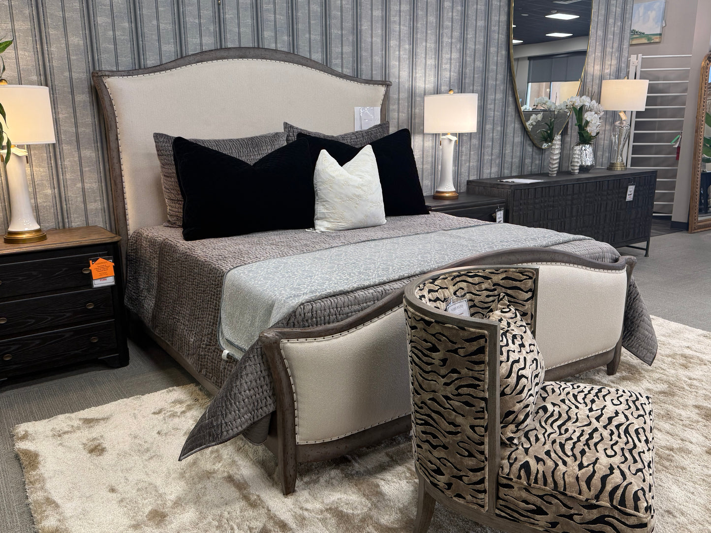 European Farmhouse Upholstered King Bed