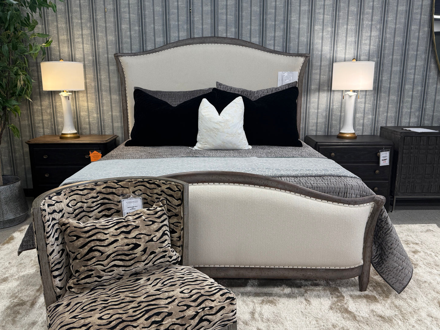 European Farmhouse Upholstered King Bed