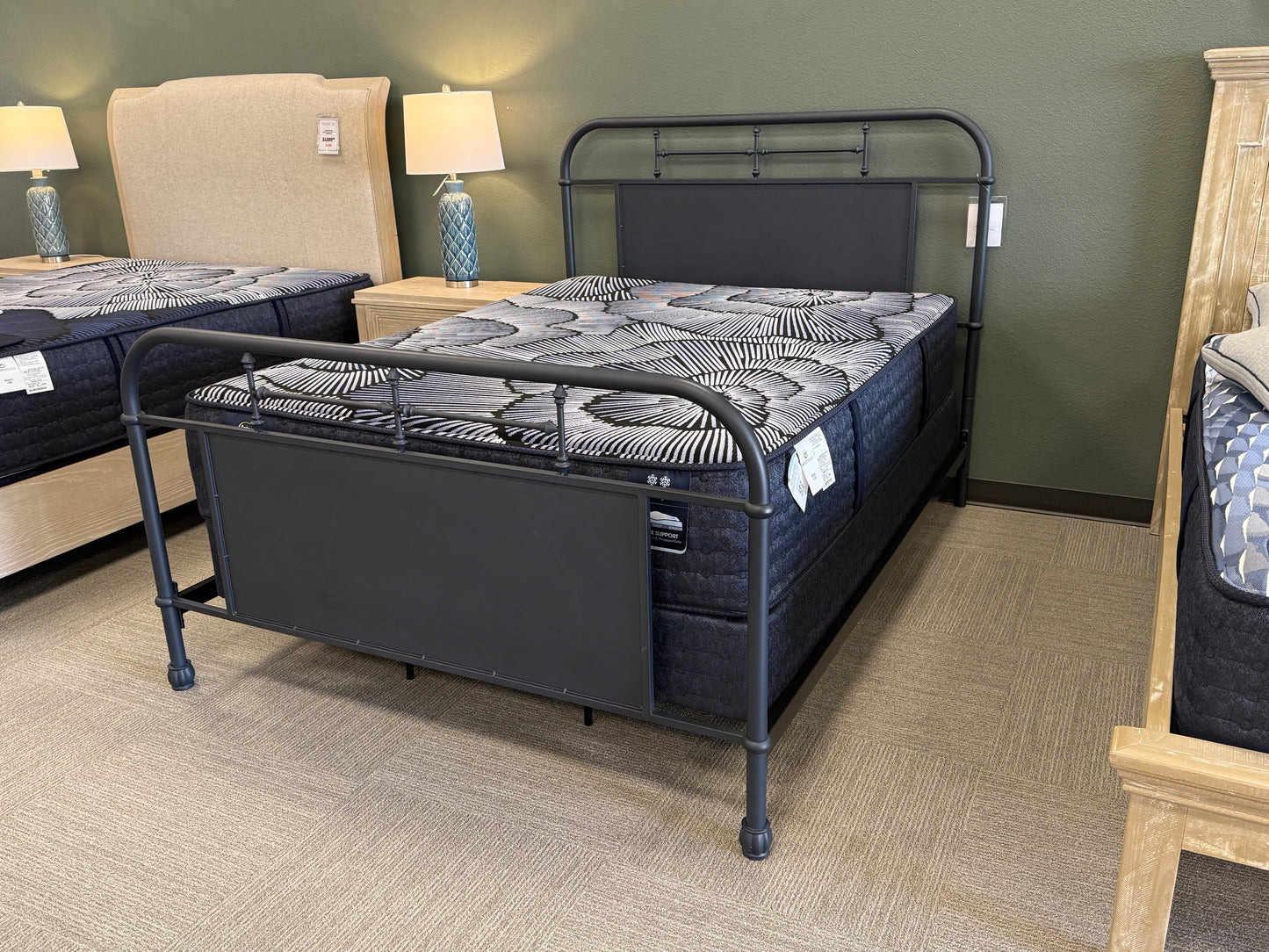 Navy Farmhouse Metal Queen Bed