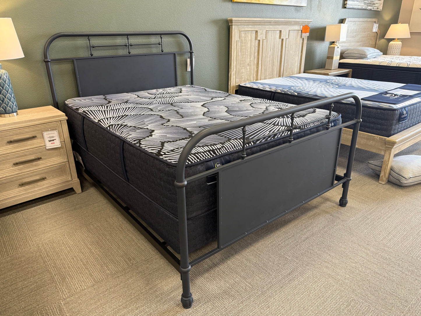 Navy Farmhouse Metal Queen Bed