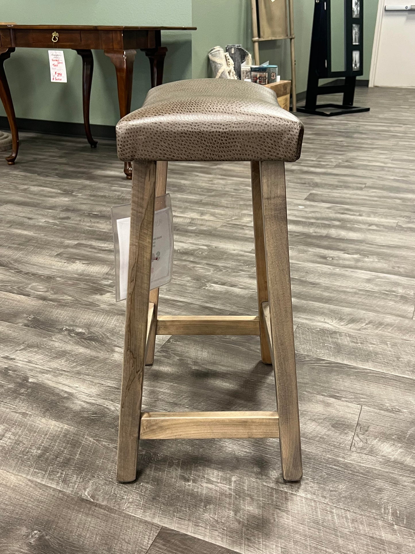 Amish Solid Wood Upholstered Saddle Stool