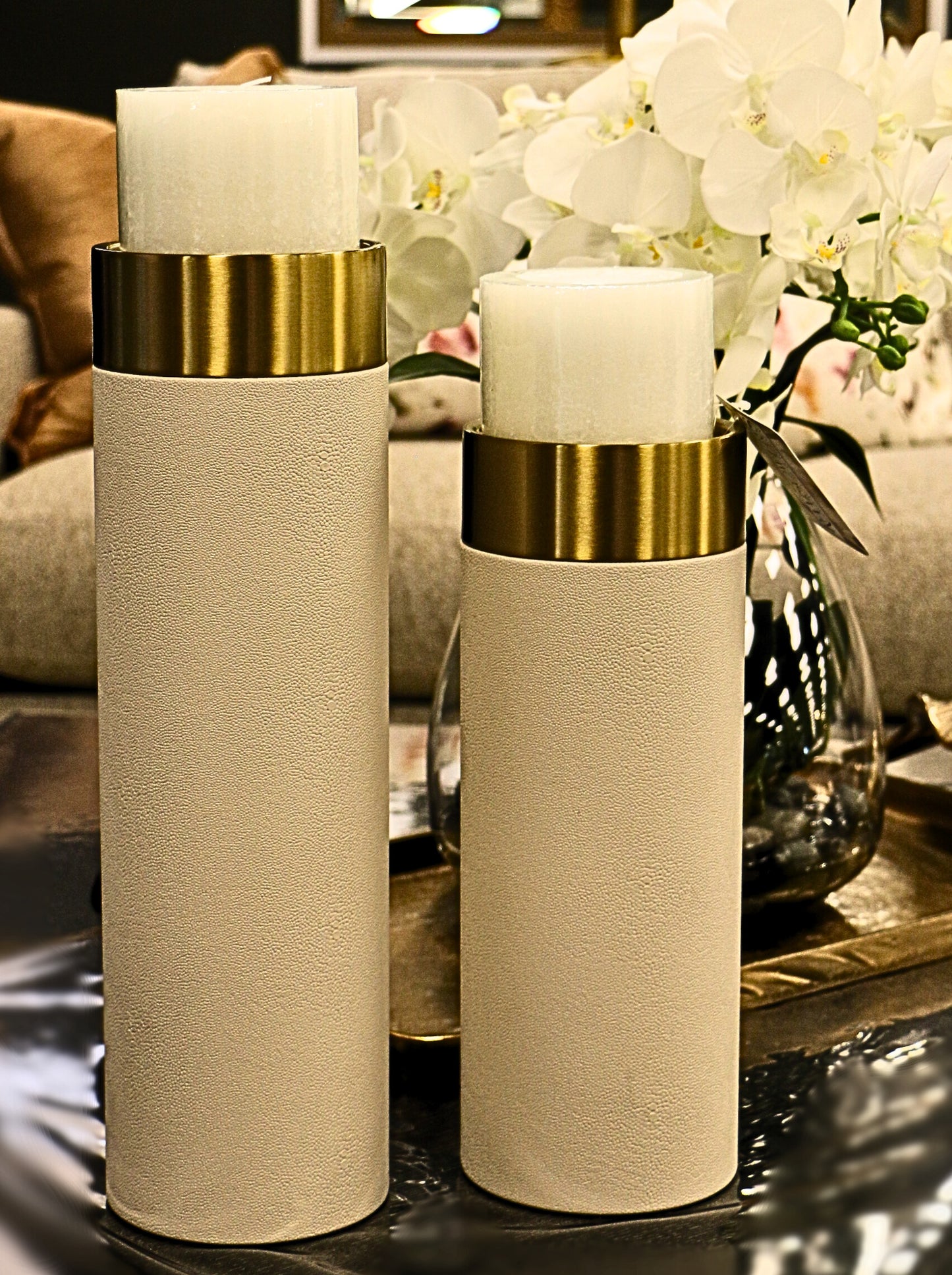 Shagreen & Brass Candleholders