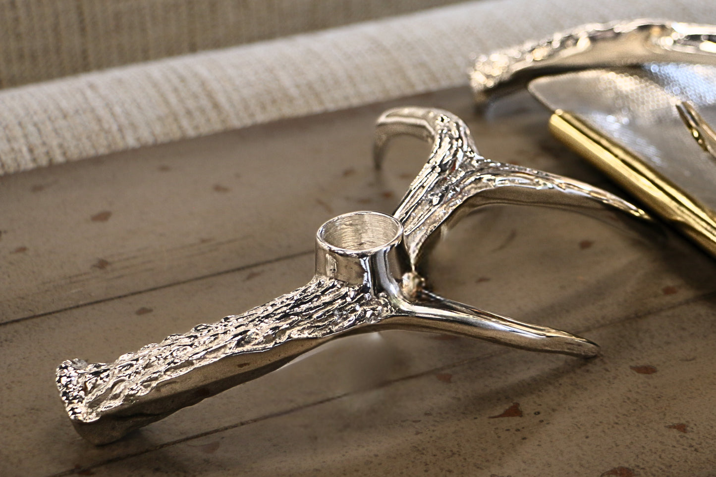 Silver Antler Candleholder