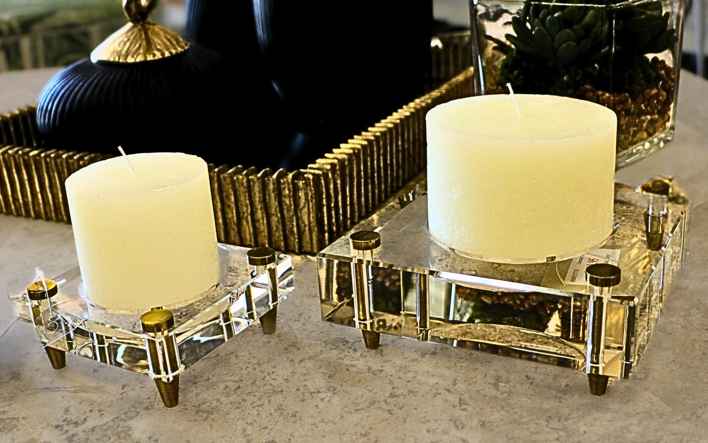 Crystal & Brass Candleholders