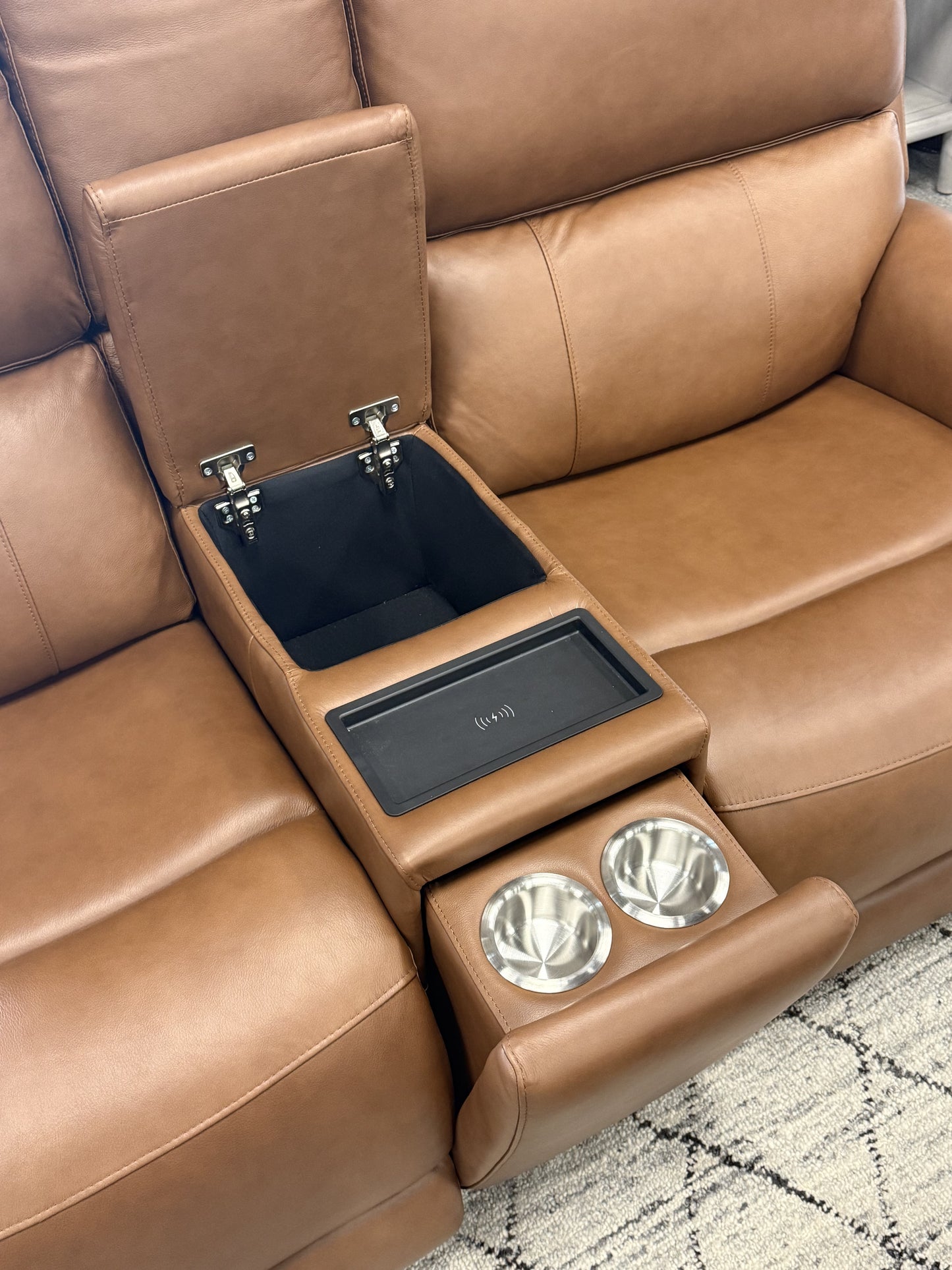 Triple-Power Leather Reclining Console Loveseat