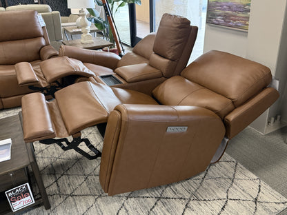 Triple-Power Leather Reclining Console Loveseat