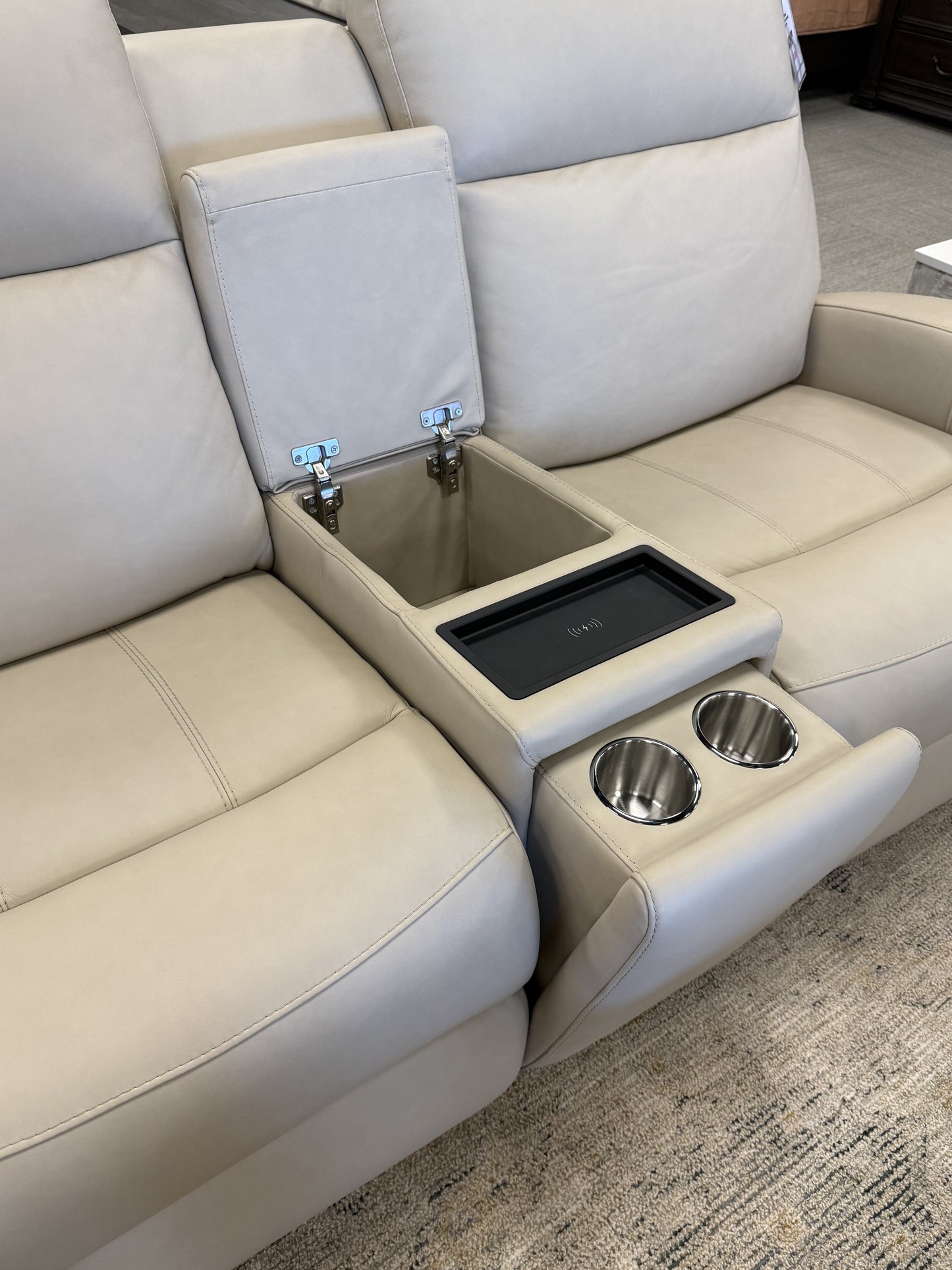 Triple-Power Leather Reclining Console Loveseat