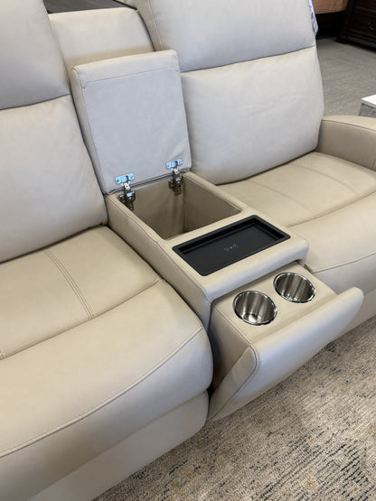 Triple-Power Leather Reclining Console Loveseat