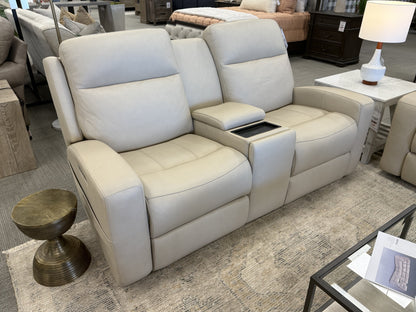 Triple-Power Leather Reclining Console Loveseat