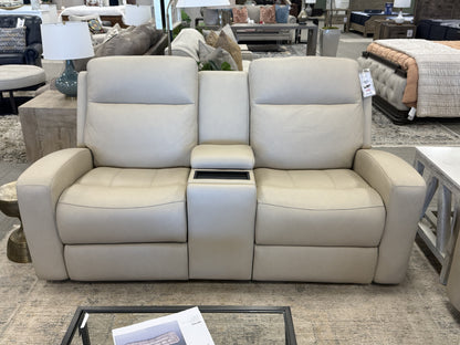 Triple-Power Leather Reclining Console Loveseat