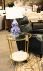 Gold Metal Glass & Marble Side Table